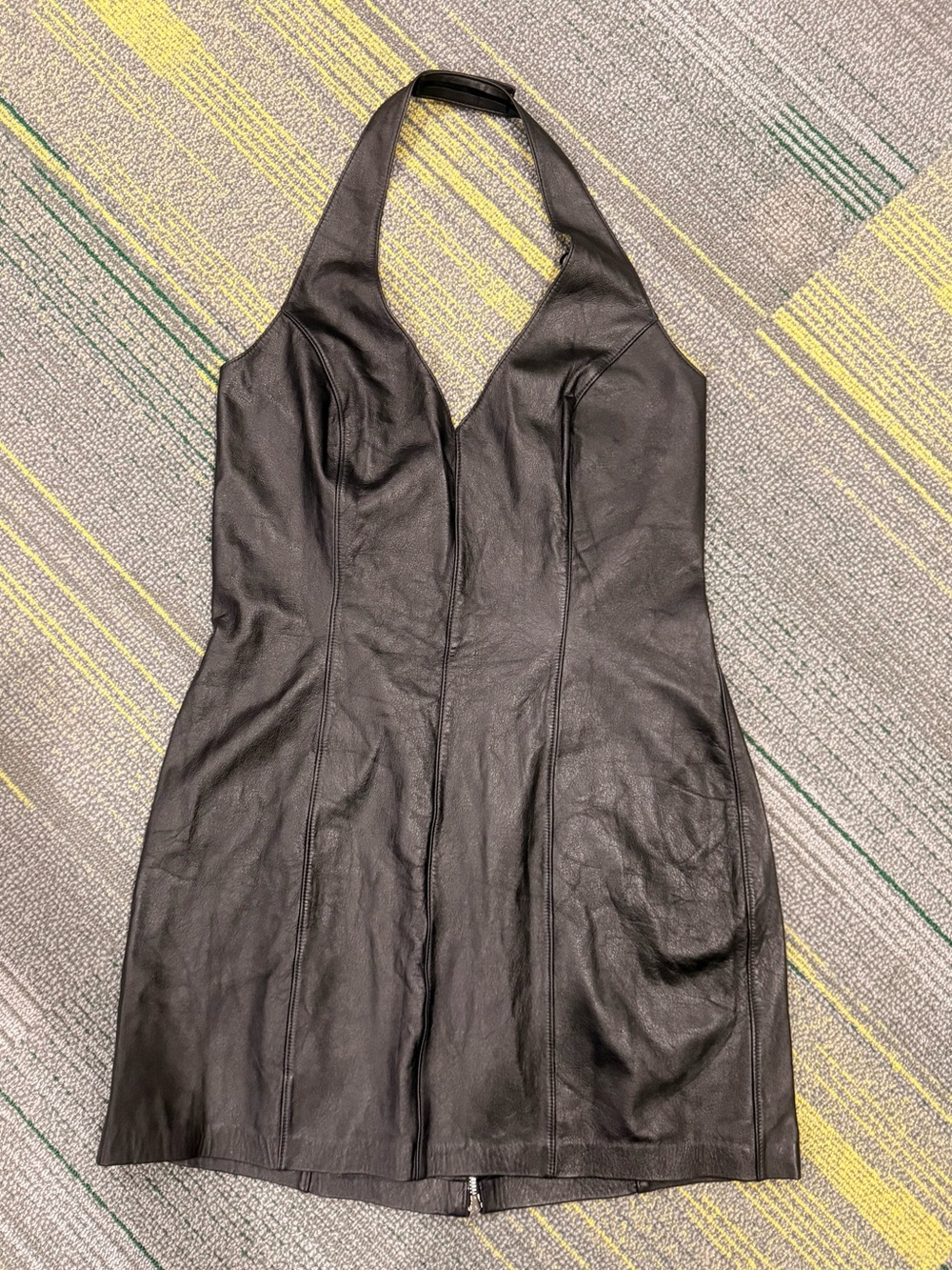 RARE VINTAGE - Allure Leather Halter Top Corset Black Dress.